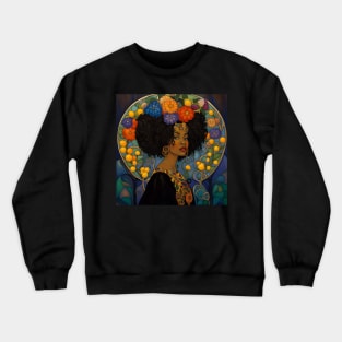 Women's Art Nouveau Black Woman and flowers Tee Crewneck Sweatshirt